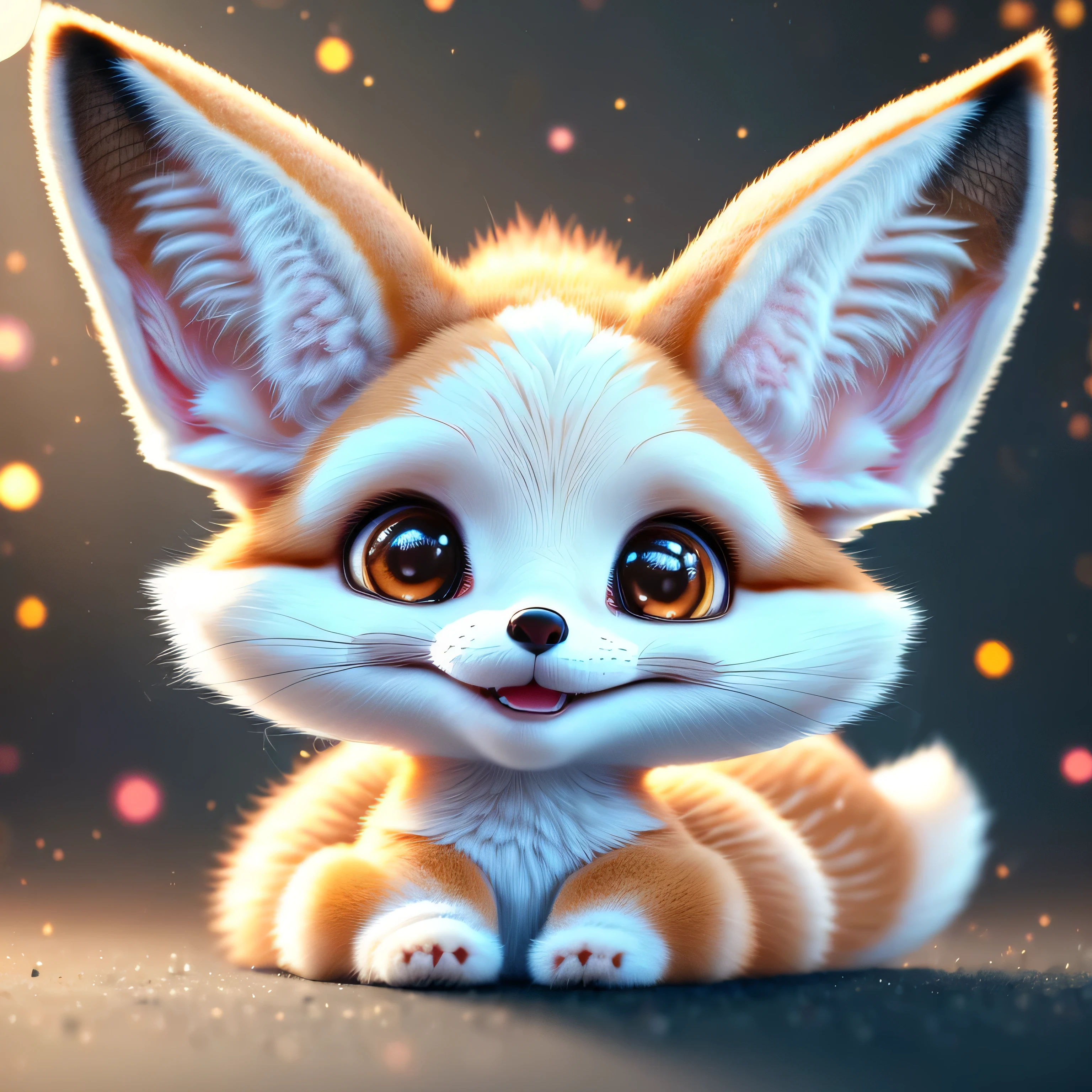 Realistic airbrush illustration, hyper-realistic acrylic airbrush illustration, a very cute little Two animals with cute, adorable appearance. One is a playful and perky black fennec fox with big ears. It has big happy eyes, stretched out front paws, forming a heart, creating a sense of fun and mischief. The second is a cute and fluffy pink fennec fox with big ears. She also has big expressive eyes, and she stretches out her front paws, forming a heart together with the black fennec.magical background with hearts bokeh, Octane Rendering, Grain, Noise, Conceptual Art, Detailed Painting, Digital Illustration, Hyper-Detailed Fantasy Art, Digital 3D Art, Sharp Focus, Masterpiece, Fine Art