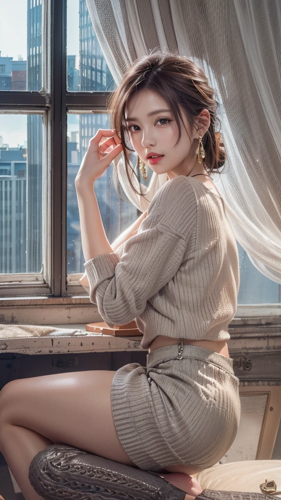 (Realistic),masterpiece,best quality,cinematic lighting,natural shadow,highest detail,professional photography,detailed background,depth of field,insane details,intricate,aesthetic,detailed face,subsurface scattering,looking at viewer,Close-Up,
edgPastelGoth,1girl,solo,photo of a cute girl,full body,light smile,charming,20yo,side ponytail hair.Glossy hair,Navy blue hair,hoodie,chain skirt,wearing orange edgPastelGoth,Sarong,Gingham,Arms above head pose,
<lora:add_detail:1>,<lora:Better light:1>,<lora:edgPastelHoodies:1>,