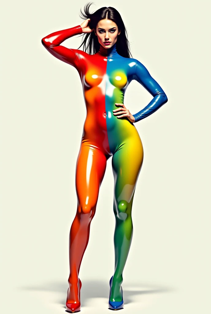 20 year old female, messy light brunette hair, in inflatable latex cocoon catsuit