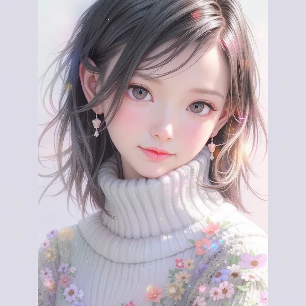 masterpiece, best quality,1girl, solo, umbrella, sweater, brown hair, holding umbrella, snowing, snow, upper body, long hair, holding, white sweater, bangs, long sleeves, black hair, smile, brown eyes, black eyes, lips,