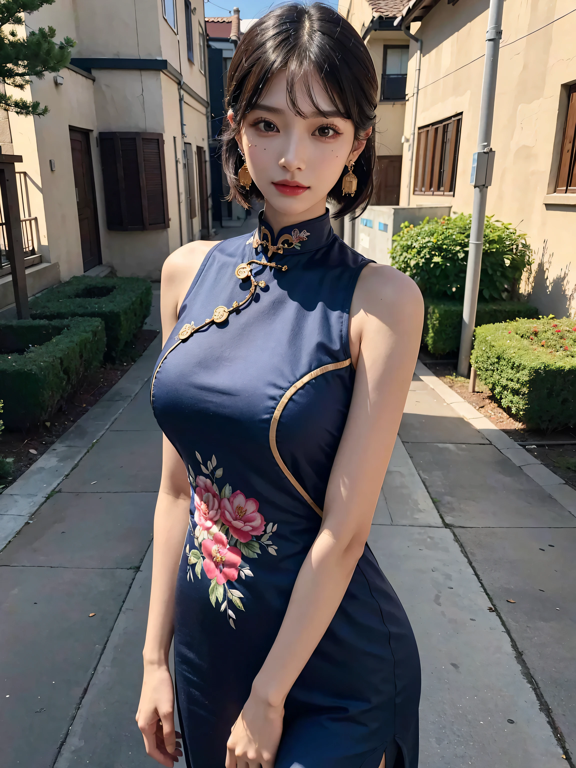 Araffe asian woman in a blue dress posing for a picture - SeaArt AI