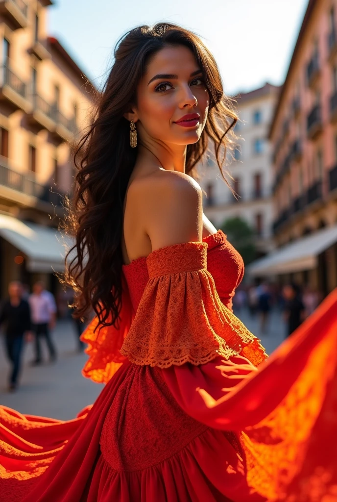 a beautiful young mexican woman, smiling, a 40 year old girl with chubby figure, black hair, silk mini dress waving in the wind, full body shot, front view, walking along a city street, detailed face, high quality, detailed skin, intricate details, incredibly detailed, masterpiece, photorealistic, hyper detailed, cinematic lighting, warm color tones, natural shading, 8k, best quality
