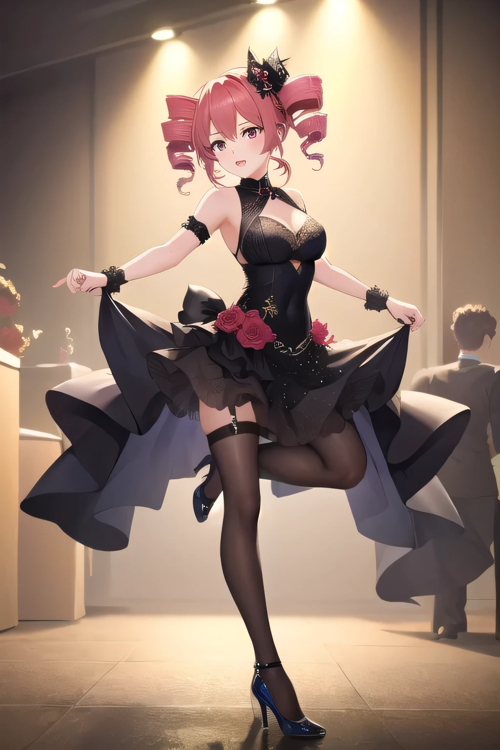 ((best quality)), ((masterpiece)), (detailed), 1girl 。 kasane teto。 twin drill。((moving composition))。Ball。dance。 high heels。