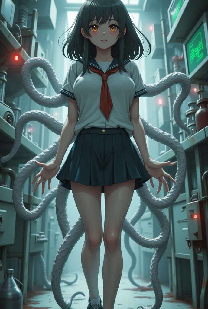 woman,,,city,night,(((black tight miniskirt bodysuit))),(wet with sweat),open mouth smile((See-through)),((beautiful long ponytail)),((baby girl bo),blush、surprised face,(((Tentacles wrap around the body)))(((raped by tentacles)))(((Tentacles wrap around the body)))(((raped by tentacles)))