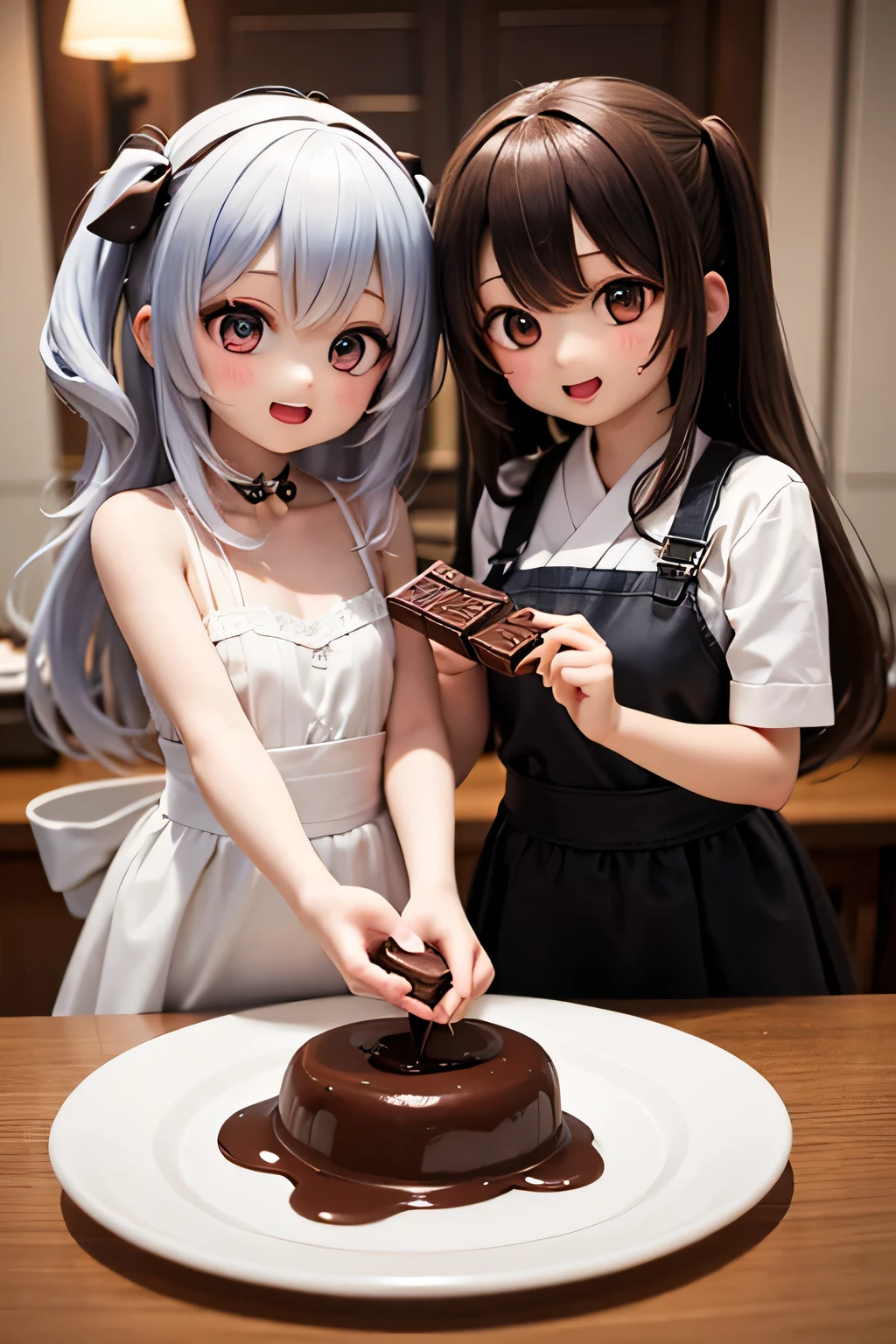 top quality、 Hi-Res、( high image quality:1.2)、 Masterpiece、 detailed background、age beauty、 big size、( Highly Detailed Face:1.2)、 detailed expressions 、( Details:1.2)、 anatomically correct、Normal number of fingers、Overall, the atmosphere is bright, fresh, and happy、( two girls enjoying the chocolate festival :1.5)、The moment you step into the venue 、 be wrapped in the scent of sweet chocolate 、 take a deep breath without thinking 、「 happy?!」I promise 、 stand lined with colorful chocolates 、 chocolate by production area 、Truffles、 chocolate Fountain... I'm at a loss as to which one to eat 、 Chocolate fountain with melted chocolate flowing slowly 、 marshmallows and strawberries in time 、 and great excitement ! hot chocolate booth where the scent of cacao spreads 、 drink warm chocolate 、 relax your mind and body 、 eat and compare various types of chocolate at the chocolate tasting corner 、「 this bitterness is the best !」「 here is a fruity scent !」 with one bite 、 chocolate demonstration corner 、 the artisans shine their eyes on authentic chocolate made by roasting cacao beans、 make memories by taking pictures with their friends with colorful chocolate sweets 、 chocolate art experience 、 pour chocolate into a shape of your choice and decorate with color spray ! chocolate from around the world and 、 excited about original Japanese flavors 、Luxurious「Chocolate Tower」Commemorative photo in front of、 sweet} It's like a fun and fun dream Pass through 、「 I'll definitely come back next year !」 with a smile 、 cute