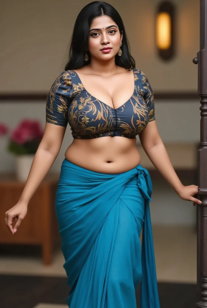 Photographic recreation shoot Inspired from art by mohanan manimala, best quality, modelshoot, profile photoshoot, mastershot, model photography, retouched, movie stills shoot, modelshoot Inspired by art of mohanan manimala, revealing clothes, her exposed charming figure, appealing physique, pale skin, Beautiful lady, extremely gorgeous woman, mallu traditional wear, party wear, summer party wear, designer saree, sexy woman, wedding party wear, hot sleeveless blouse, sexy designer dress, designer blouse, braless, hot wear, spotless skin, designer sari, fashion saree, 50 years old, sexy navel folds, gigantic figure, wide body, Full figured woman, full figured body, Plus size Indian beauty, Mrs India plus size, momma, mommy figure, desi aunty bold saree look, big mommy milkers, heavy physique, curvy, sexy sleeveless blouse, armpits exposing, modern Indian aunties, sexy Indian housewife, desi bhabhi hot, sexy giant woman like figure, seductive body, wearing palla, Indian traditional cotton bandeau crop top bra, huge breast, milk tank, mallu woman, mallu actress, mallu aunty, mallu sari model, mallu actress, lusty, perfect thick body, fleshy figure, highly detailed, intricate, flawless, pheromones dropping figure, seductive expression, beautiful face, juicy figure, perfect face, perfect eyes, perfect fingers, round shaped face, curvy, skin texture, hot, small hairs on armpits visible, unshaved underarm, armpit crease, captivating, lusty, charming, attractive figure, mature woman, Kerala model, Kerala actress, nails can be hidden, queen of Lust, High clarity eyes, gigantic figure , extremely seductive, extremely seductive dress,