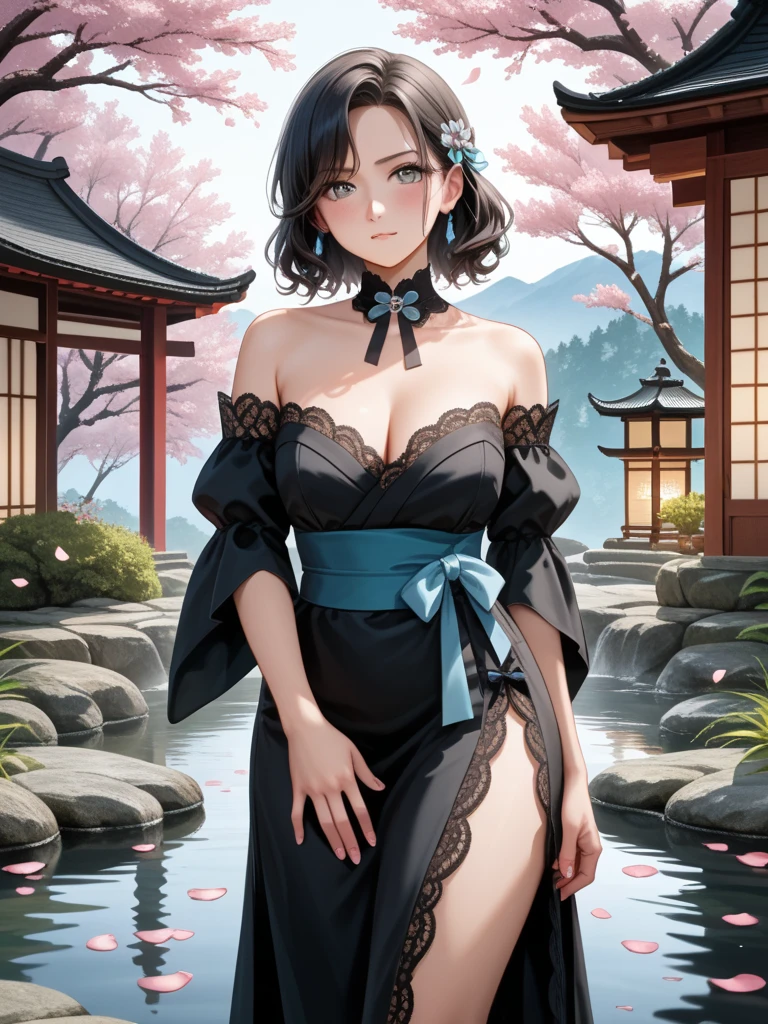 Detailed Background,Art Deco,Beautiful landscape painting,Botanical Art,Flower Art,(Floral:1.2), (masterpiece, Highest quality),Vibrant colors,colorful, Highest quality, Amazing details, Anatomically correct, Line art, Written boundary depth,Flat Shading,Bokeh, woman、14 years old、Black Hair、 whole body、 Sit with your legs apart:1.5、sexy、Passionate、Stretch your legs、(Thighs)、(Small breasts)、Slim style、(barefoot)、 Mucha style、Ukiyo-e style、Looking up at the camera、Browsing Caution,kimono, dragon kimono, partially open kimono