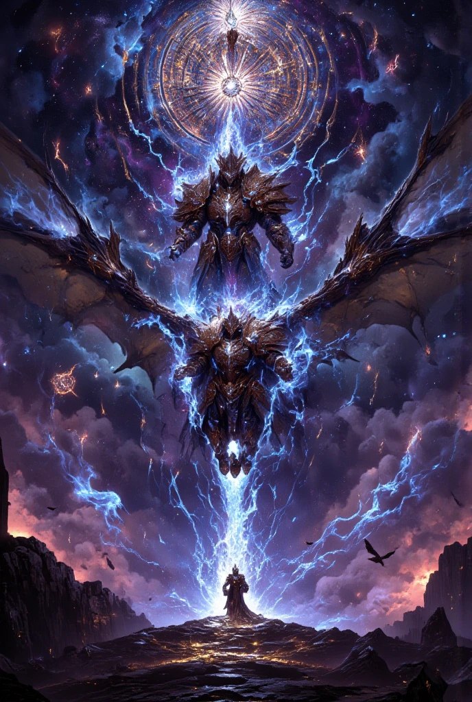 "Between the realms of the living and the dead lies the Twilight Monastery, a place where spirits pass to the afterlife, guided by the silent vigil of the Phantom Lotus Knight. Wrapped in robes of shimmering silver, reinforced by spectral samurai armor, he drifts through an endless field of floating lotus petals. His presence disturbs neither time nor space, his existence a mere ripple in the dreamlike reality that surrounds him. His katana, forged from crystallized moonlight, glows with the grace of countless lifetimes spent in service to the unseen. His mount—a ghostly kirin with antlers wreathed in soft golden flames—moves without sound across the mirrored surface of a midnight lake, reflecting an endless sky of swirling constellations. But the stillness shatters as ethereal oni warriors rise from the mist, vengeful spirits seeking passage into the world of the living. The knight draws his blade—his duty is clear."