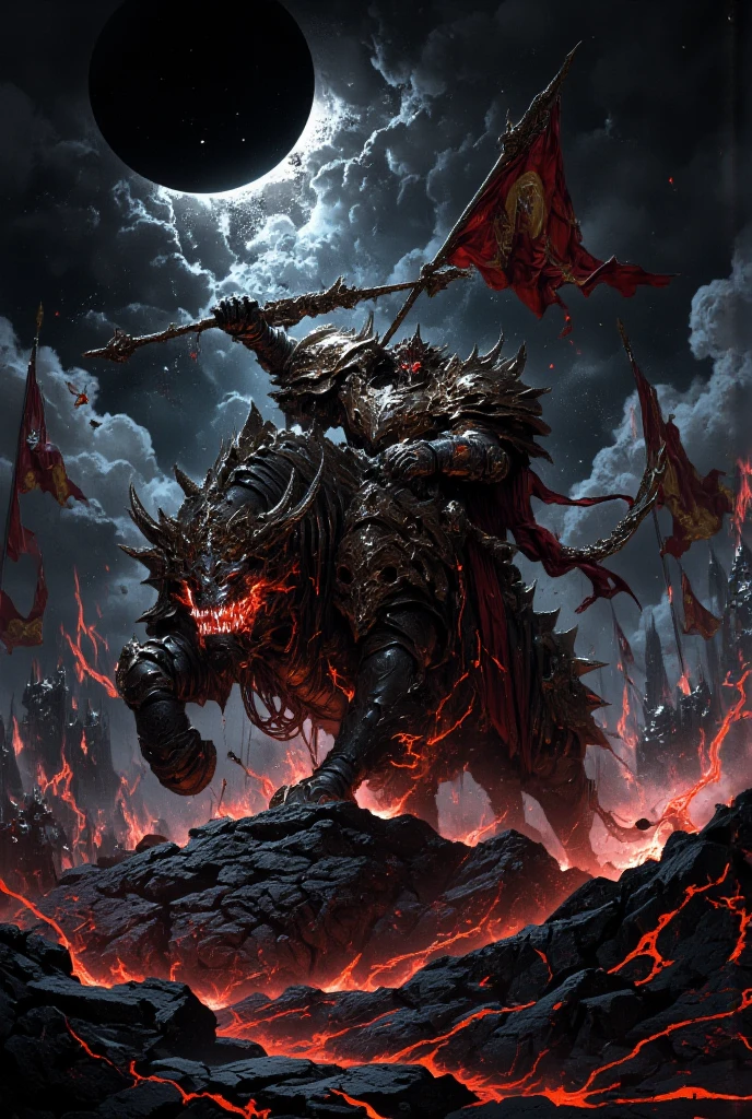 "Between the realms of the living and the dead lies the Twilight Monastery, a place where spirits pass to the afterlife, guided by the silent vigil of the Phantom Lotus Knight. Wrapped in robes of shimmering silver, reinforced by spectral samurai armor, he drifts through an endless field of floating lotus petals. His presence disturbs neither time nor space, his existence a mere ripple in the dreamlike reality that surrounds him. His katana, forged from crystallized moonlight, glows with the grace of countless lifetimes spent in service to the unseen. His mount—a ghostly kirin with antlers wreathed in soft golden flames—moves without sound across the mirrored surface of a midnight lake, reflecting an endless sky of swirling constellations. But the stillness shatters as ethereal oni warriors rise from the mist, vengeful spirits seeking passage into the world of the living. The knight draws his blade—his duty is clear."