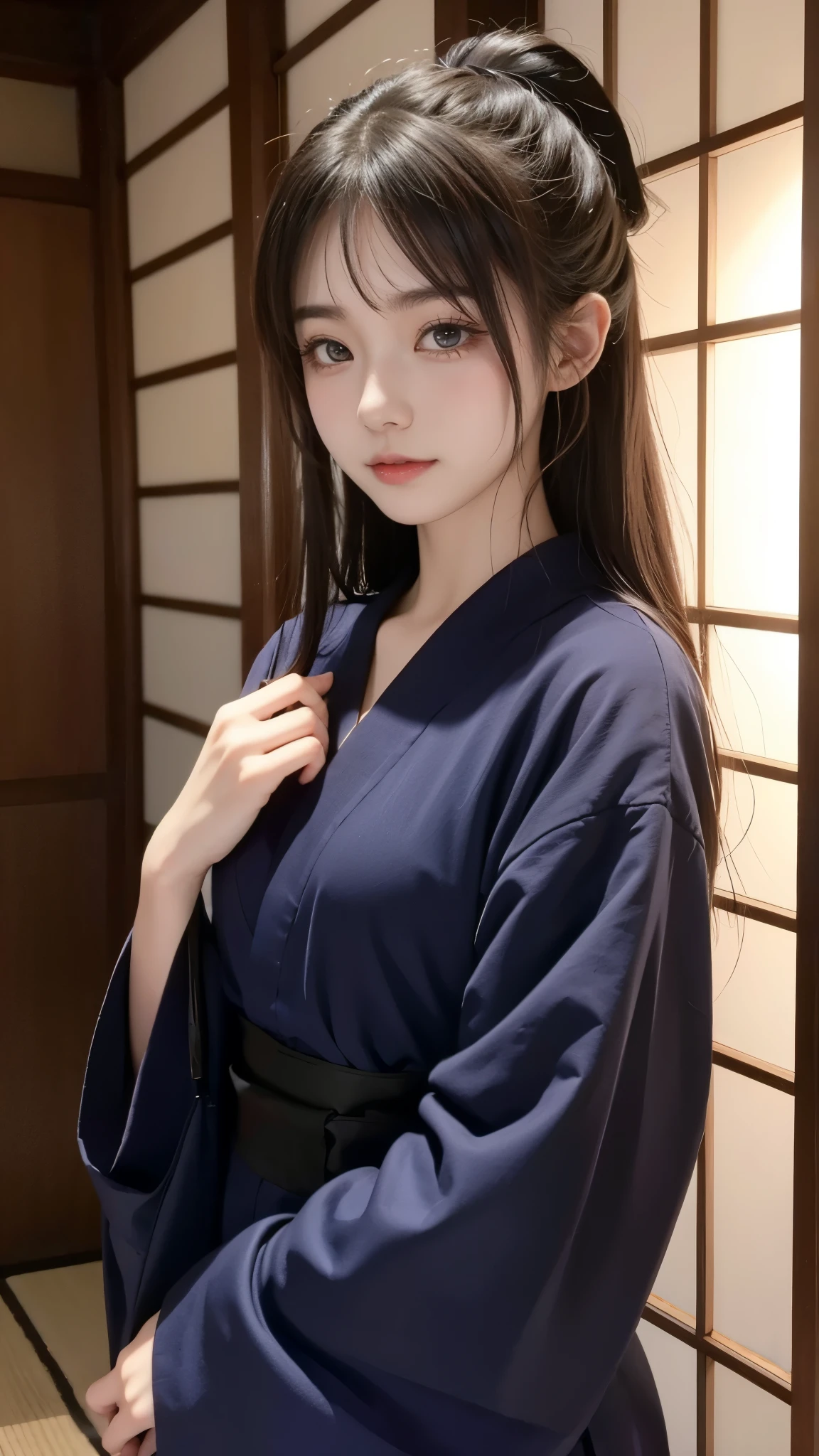  Beautiful Japanese Ninja Girl 、-teete Japanese idol、do not&#39; Doesn't Look Korean 、There are no Korean characteristics 、Unlike the Chinese、 No Chinese character  、 Live Action 、 film art style,  Cinematic Light  , Lomography 、 short wolf cut hair 、 Athletes、I&#39;m training and I&#39;Meter thin、 sexy smile、 very big breasts、 saggy breasts、nsfw、Immerse yourself in a world of lust and lasciviousness、 Very Tight Tiny Tube Tops 、 slender body line、 sexy model pose with legs spread out、 female ninja in quest、Japanese Naginata、autumn leaves、Ninja costumes 、Protected by scaly metal strips 。、 Assassin、( detailed hands、 perfect right hand)、 top quality、8k、 RAW photos 、 super high heels、 reality、 Masterpiece
