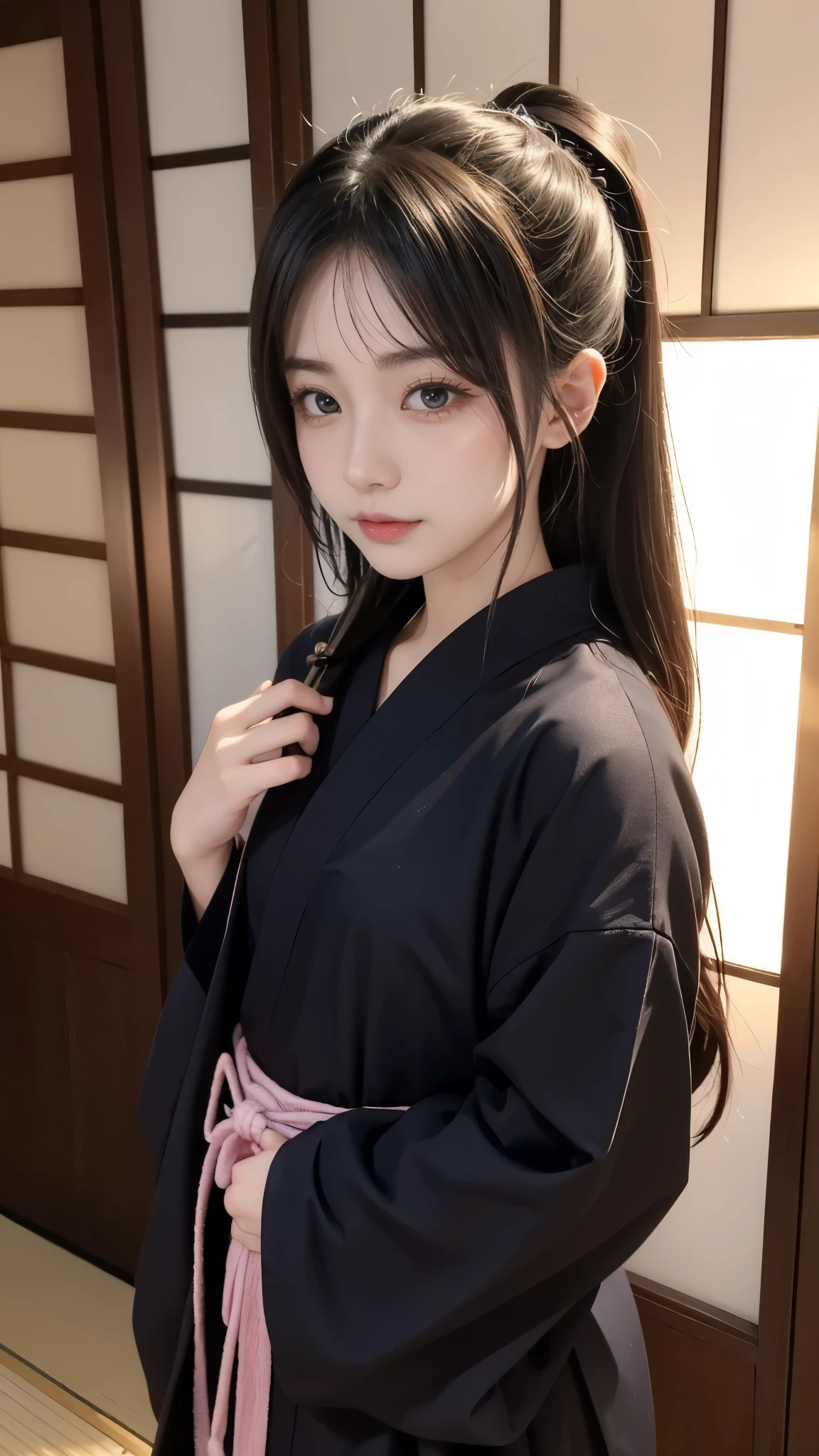Beautiful Japanese Ninja Girl 、Mid-s、Cute Japanese idol、do not' Doesn't Look Korean 、There are no Korean characteristics 、Unlike the Chinese、 No Chinese character 、 Live Action 、 film art style, Cinematic Light , Lomography 、 short wolf cut hair 、 Athletes、I'm training and I'Meter thin、 sexy smile、 very big breasts、 saggy breasts、nsfw、Immerse yourself in a world of lust and lasciviousness、 Very Tight Tiny Tube Tops 、 slender body line、 sexy model pose with legs spread out、 female ninja in quest、Japanese Naginata、autumn leaves、Ninja costumes 、Protected by scaly metal strips 。、 Assassin、( detailed hands、 perfect right hand)、 top quality、8k、 RAW photos 、 super high heels、 reality、 Masterpiece