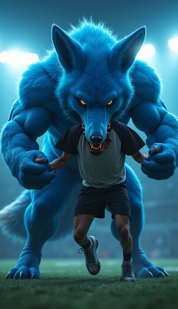 Male 17 year old Black teen with box braids, fighting a werewolf in an alleyway at night. In the modern age, in the USA