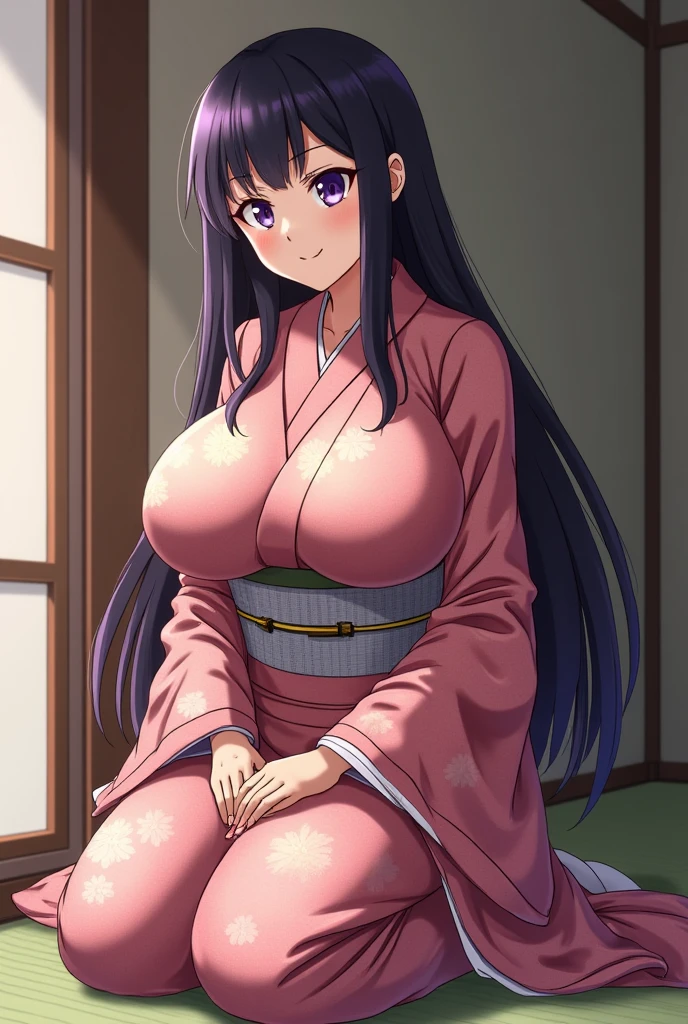 Photographed at a festival stall at night,Photograph the whole body,Nagisa Kubo, One girl,Purple Hair,Purple eyes,Medium Hair,Twin tails,Big Breasts,Fully exposed breasts,Showing nipples,Pink nipples,Show your vagina,White floral pattern,yukata,Are standing