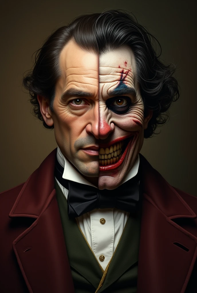Harvey Dent Two-Face in the style of Tim Burton, detailed face