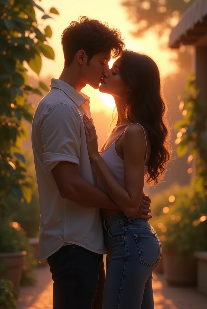A well lit closeup photograph of a couple kissing in the park