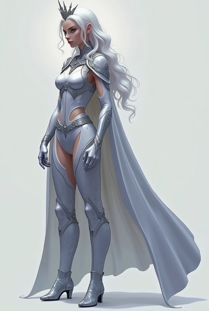 Emma Frost from Marvel, frontal, full-length, looking at the camera, facing the audience, standing pose, simple background, three-dimensional light, detailed full-body concept, sleek digital concept art, beautiful full-body concept art, art trend, CGsociety full-length,