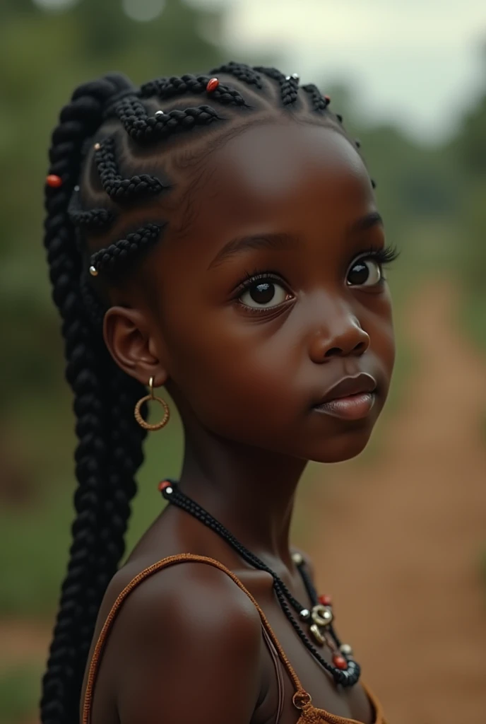 "Generate a hyper-realistic unique image of a 10-year-old girl from ivory coast with authentic ivorian features hair, skin colour, eyes, dressing, real, set against a realistic city background, showcasing the best quality and intricate details."