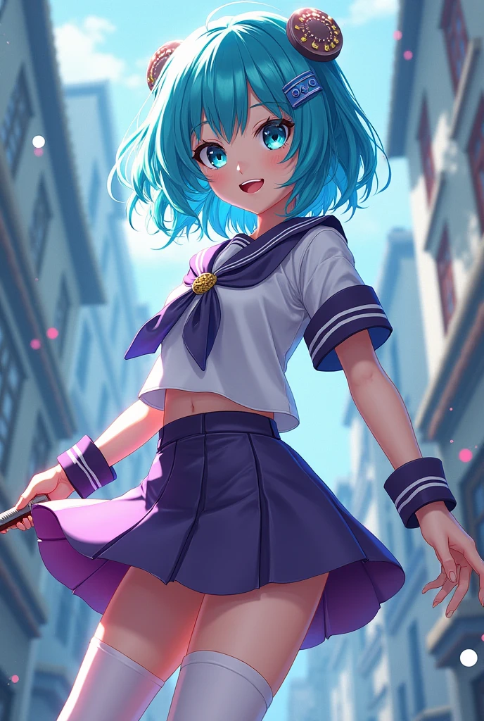 <lora:ibalance:0.9:CT> ibalance standing_split, split, standing_on_one_leg, leg_up Holding leg, best quality, high detailed, Faint lips,UC:realistic, cinematic lighting kawaii cute 1girl 16yo sky blue hair gradient eyes, pupils sparkling school_Uniform high socks bare feet upperbody dynamic pose