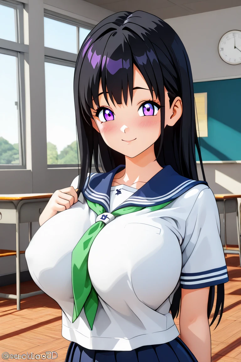 beautiful 3d anime style girl, with big breasts, , schoolgirl clothes ...