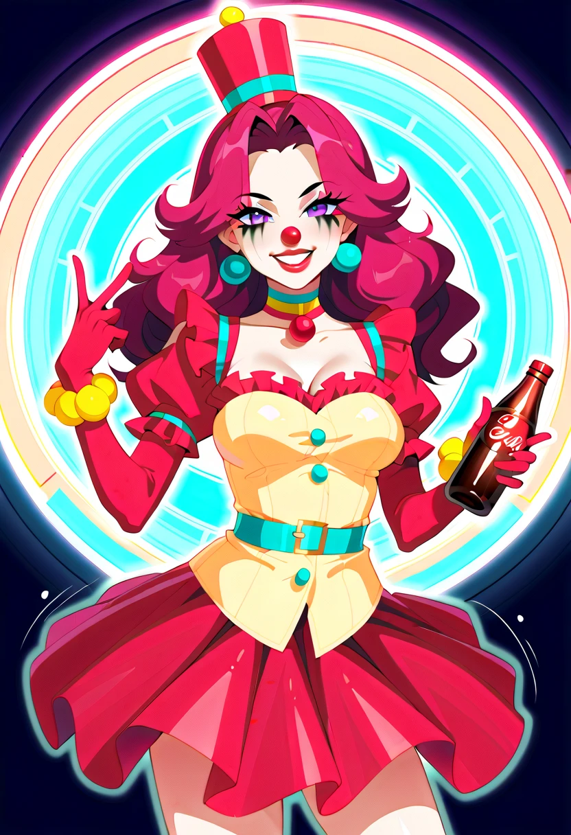 ((female)), (woman), (((clown))), colorful, Dragoned, (white skin), ((smiling)), makeup, (((colorful makeup))), furry, anthro, full body , detailed, (((colorful clothing))), clothing, (((Characteristics of the Dragon))), (dragon), (((cartoon))), (drawing)