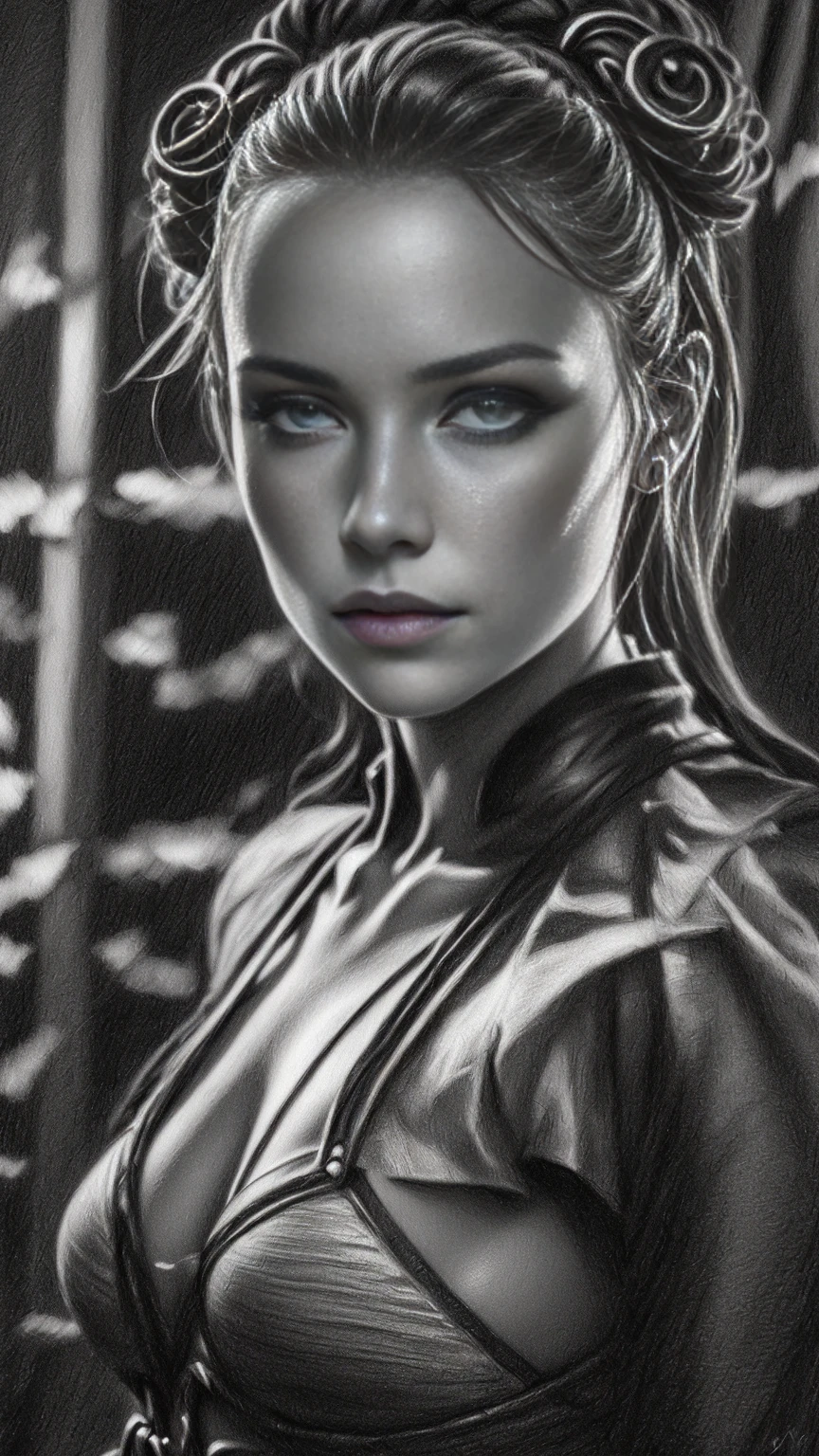 charcoal pencil drawing, black and white drawing, 4k, artwork, Best quality, (extremely detailed 8k CG unit wallpaper), (Best quality), (best illustration), (best shadow), absurdities, realistic lighting , (Abyss), beautiful detailed glow, art by PeterMohrBacher,