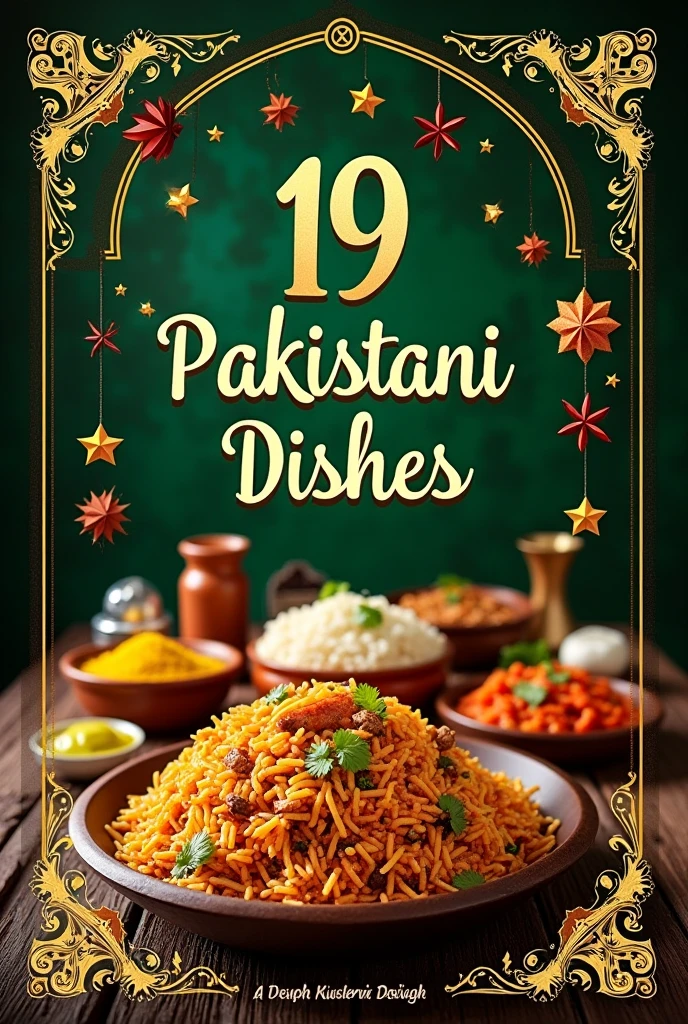 high quality picture of biryani with green and white colours of pakistan independence day and a flag is on it and a name tag of bestway foundation school on it