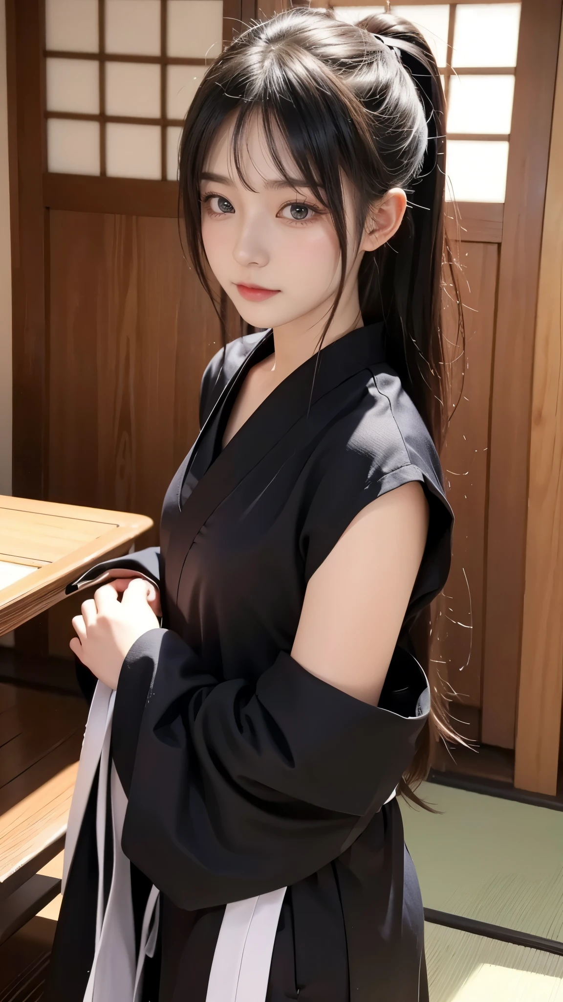 Beautiful Japanese Ninja Girl 、Mid-s、Cute Japanese idol、do not' Doesn't Look Korean 、There are no Korean characteristics 、Unlike the Chinese、 No Chinese character 、 Live Action 、 film art style, Cinematic Light , Lomography 、 short wolf cut hair 、 Athletes、I'm training and I'Meter thin、( sexy smile:1.2)、 very big breasts、 saggy breasts、nsfw、Immerse yourself in a world of lust and lasciviousness、 Very Tight Tiny Tube Tops 、( slender body line)、( sexy model pose with legs spread out、 female ninja in quest)、Japanese Naginata、autumn leaves、Ninja costumes 、Protected by scaly metal strips 。、( Assassin)、( detailed hands:1.3、 perfect right hand:1.2)、 top quality、8k、 RAW photos 、 super high heels、 reality、 Masterpiece