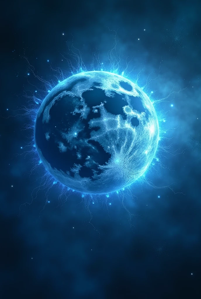 Craters on the surface of the moon, rareism, abyssal blue veil all around, the moon shines with numerous small blue pulses of light and the moon moves, star drive, science fiction, best picture quality.