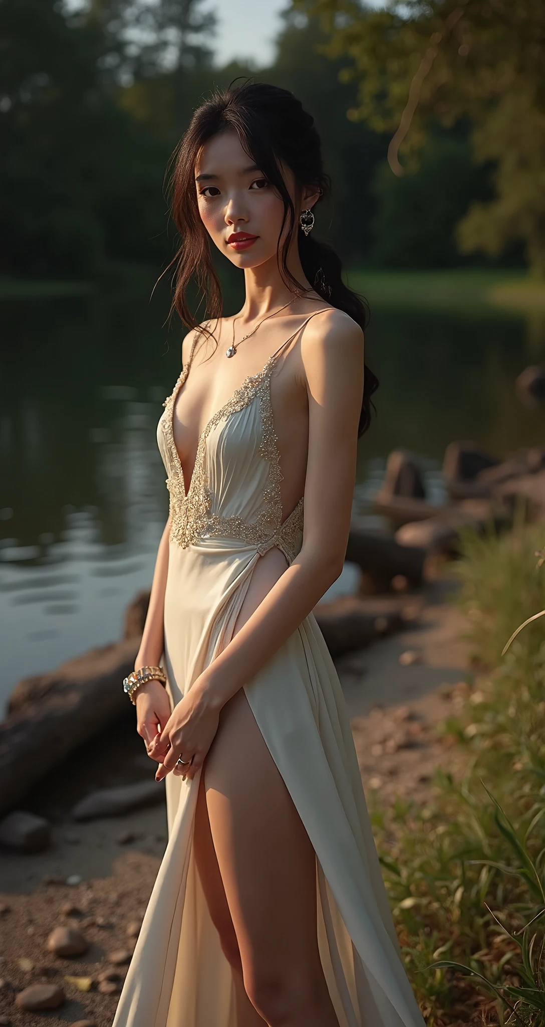white skin girl ,1girl,big breast, showing breast, cleavage, hot girl,long hair ,black hair , beautiful girl, korean girl,bikini