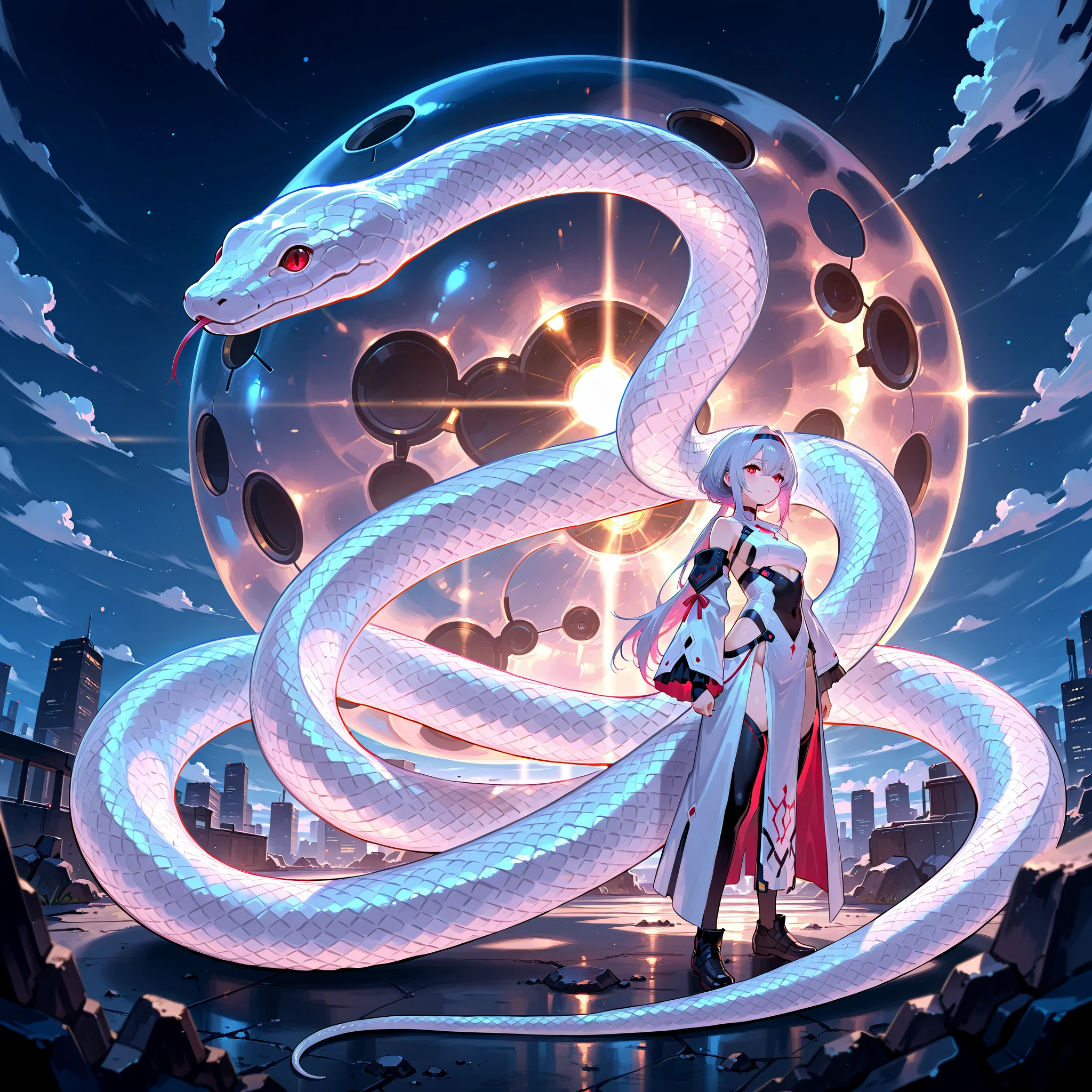 Giant redwhite snake in the cosmos.

Dark_Fantasy,Cyberpunk, (Best quality, Masterpiece),