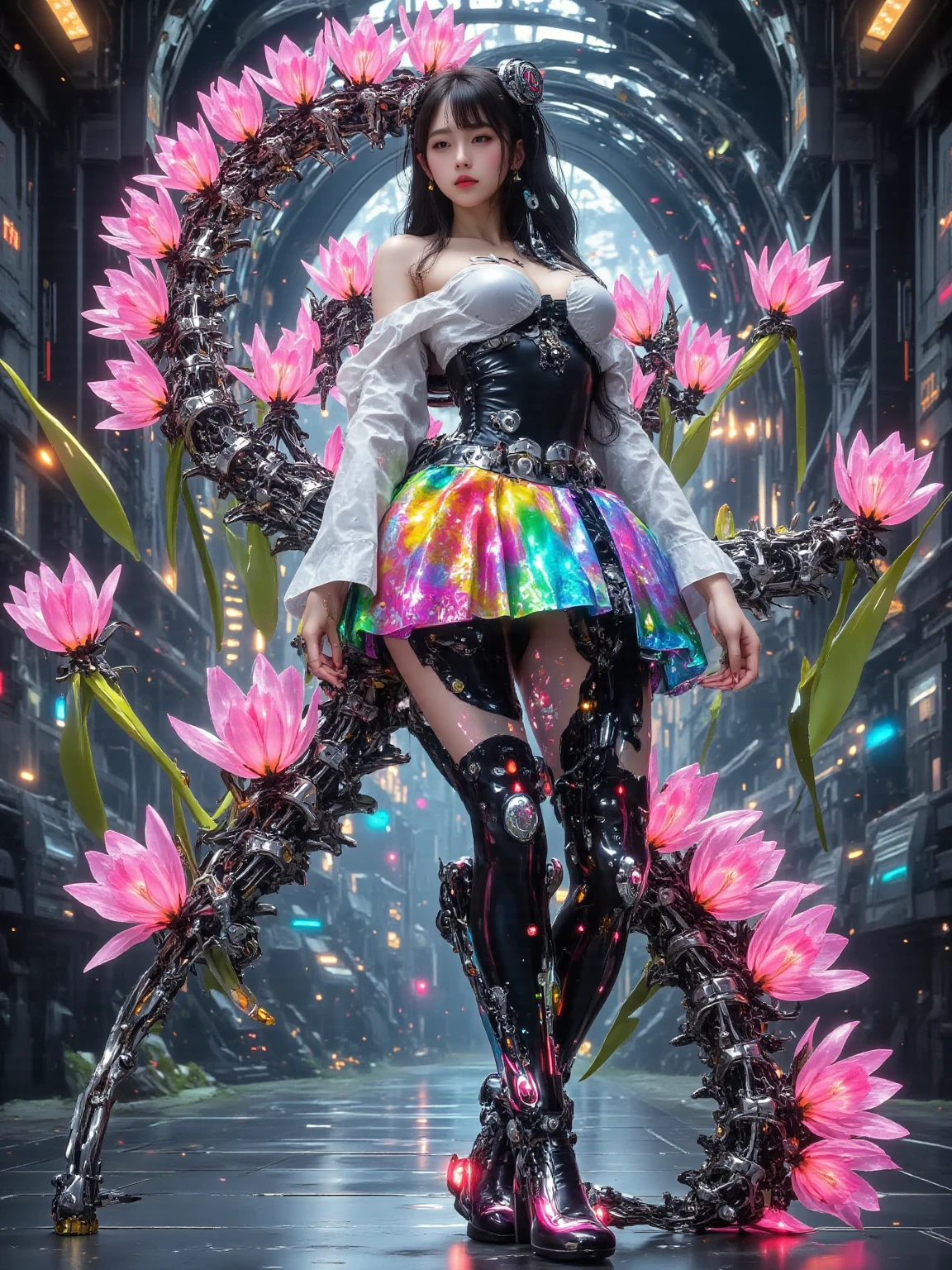 (masterpiece, top quality, best quality, official art, beautiful and aesthetic:1.2), a cute girl wearing an elegant acrylicpourpainting dress, black, white, cyan, magenta <lora:AcrylicPourPainting:1.0>