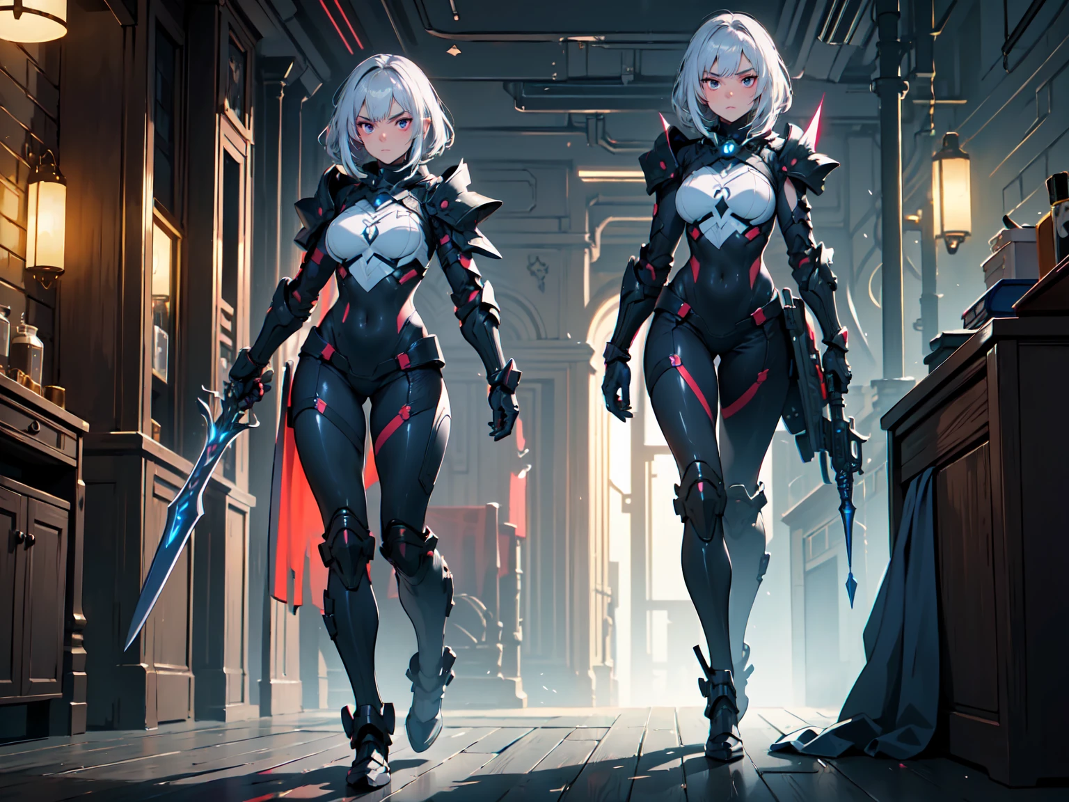 Best Quality,T Masterpiece,Ultimate resolution,18Old female fighter,Slender、Very slim、Small face、cute、(Kneeling pose),Black Super Short Hair,Shiny patent leather tight black combat uniform,Tight Suit,gloves、Steel City Background,night