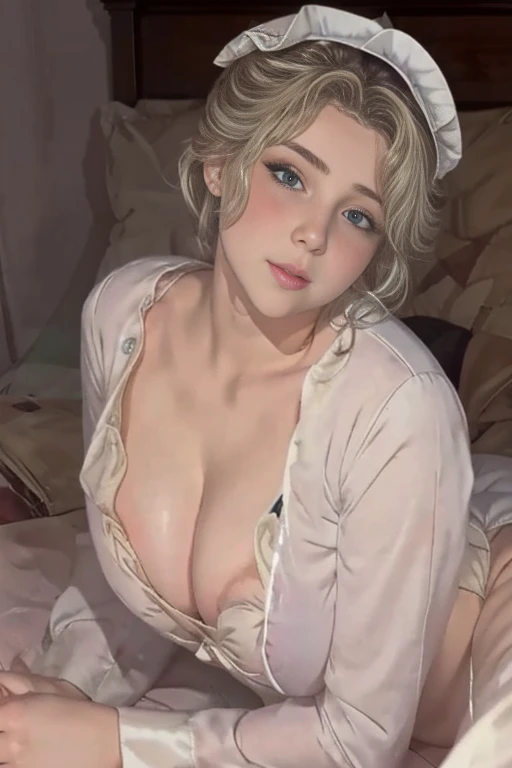 ((best quality)), ((masterpiece)), (detailed), 1 asian girl, no bra, 40 sized firm tits , short blonde hair