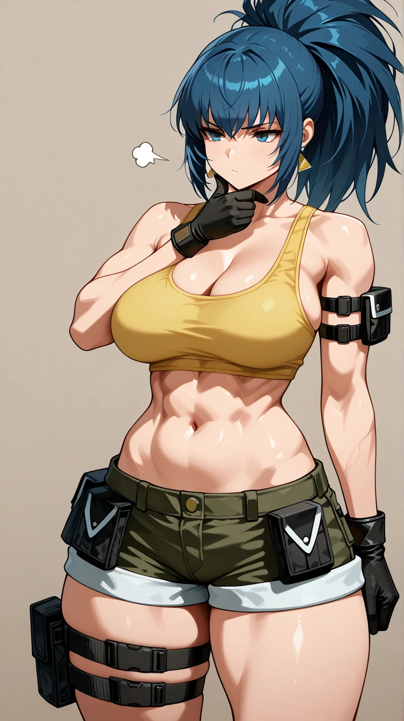 Masterpiece, Best Quality, 1girl,LeonaMS ,muscular female, large breasts,<lora:LeonaMS:1>