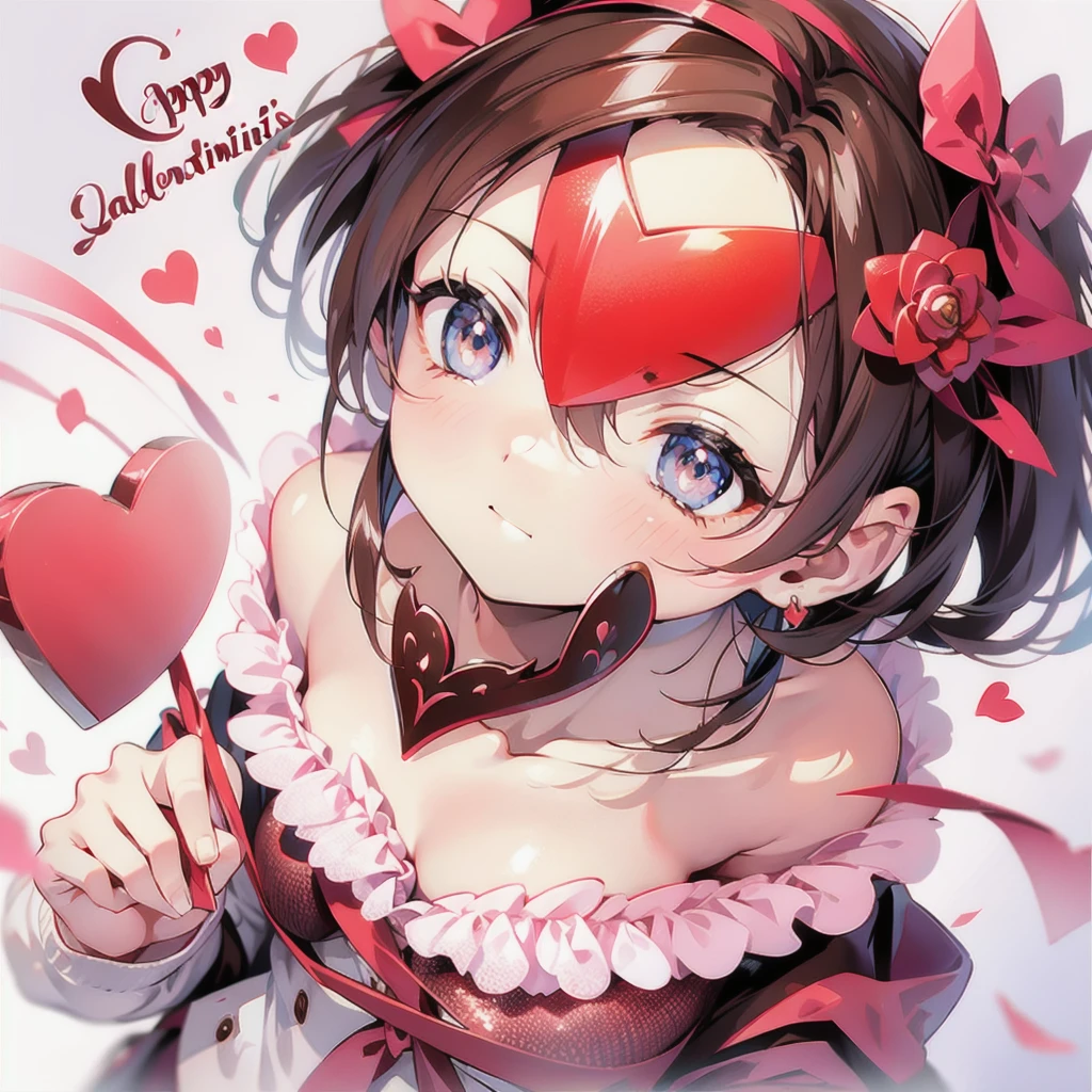 Aoi asahina, blushing, holding a red heart shaped box in her hands, cute