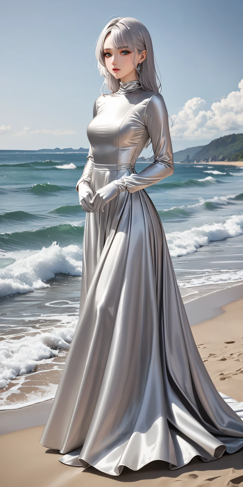(wet hair 0.9) Cinderella eagerly put on the beautiful silver ballgown, slipped on the delicate, long, white gloves and the shimmering silver stilettos, and placed the sparkling tiara atop her immaculate updo. She also adorned herself with the beautiful jewelry. Once she was fully dressed, Cinderella took a deep breath and dove into the mud with abandon. She rolled around in the thick mud, feeling it squish and squelch against her skin and soak into her gown. Now covered in mud, her gown stained and ruined, Cinderella lay back in the puddle, a happy smile on her face.