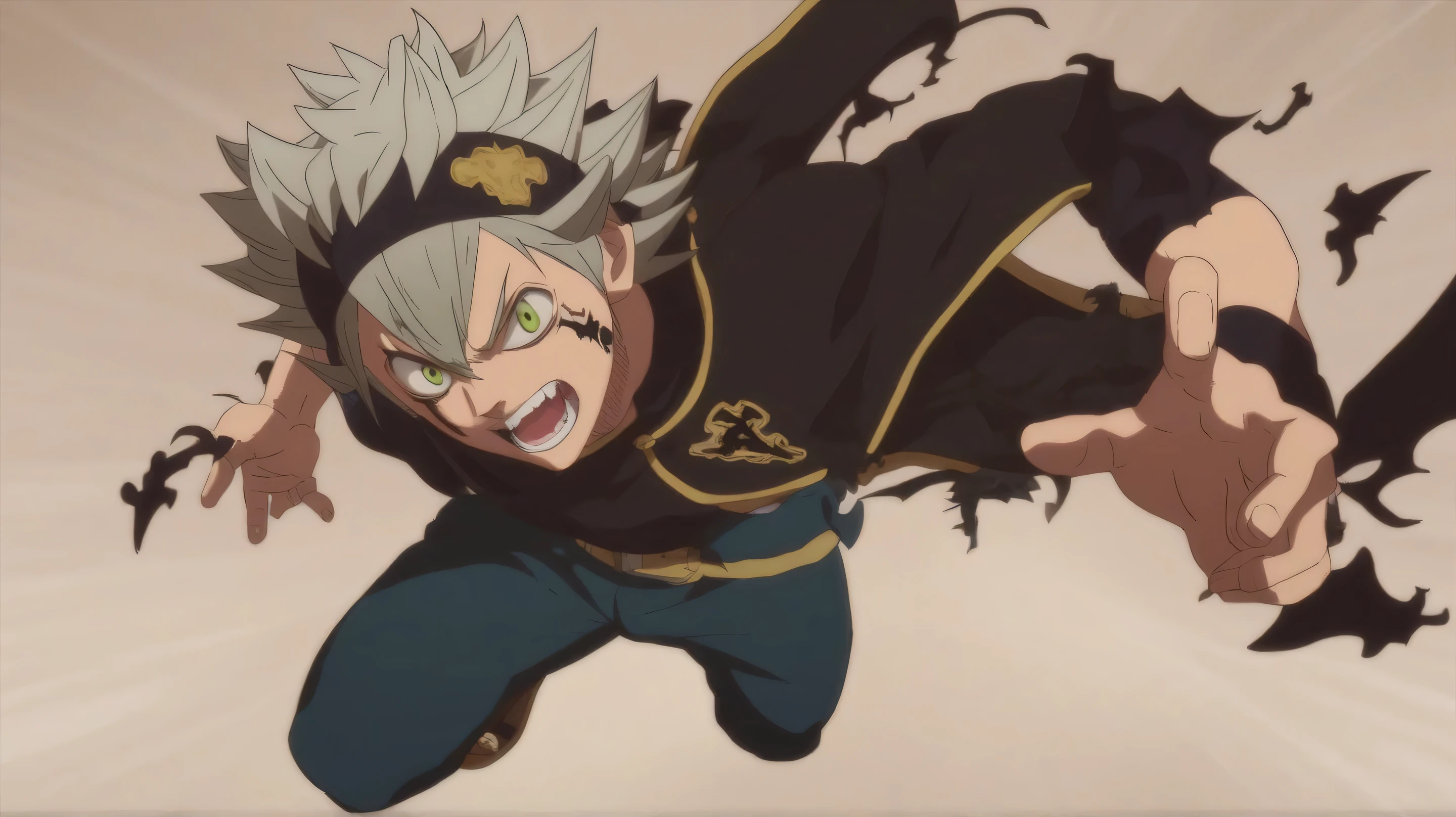 score_9, score_8_up, score_7_up, source_anime, (realistic:0.6), looking at viewer, , , 1boy, solo, male focus, asta_black_clover, grey hair, green eyes, spiked hair, , facial mark, demon form, , demon wing, toga costume, fighting pose, ,