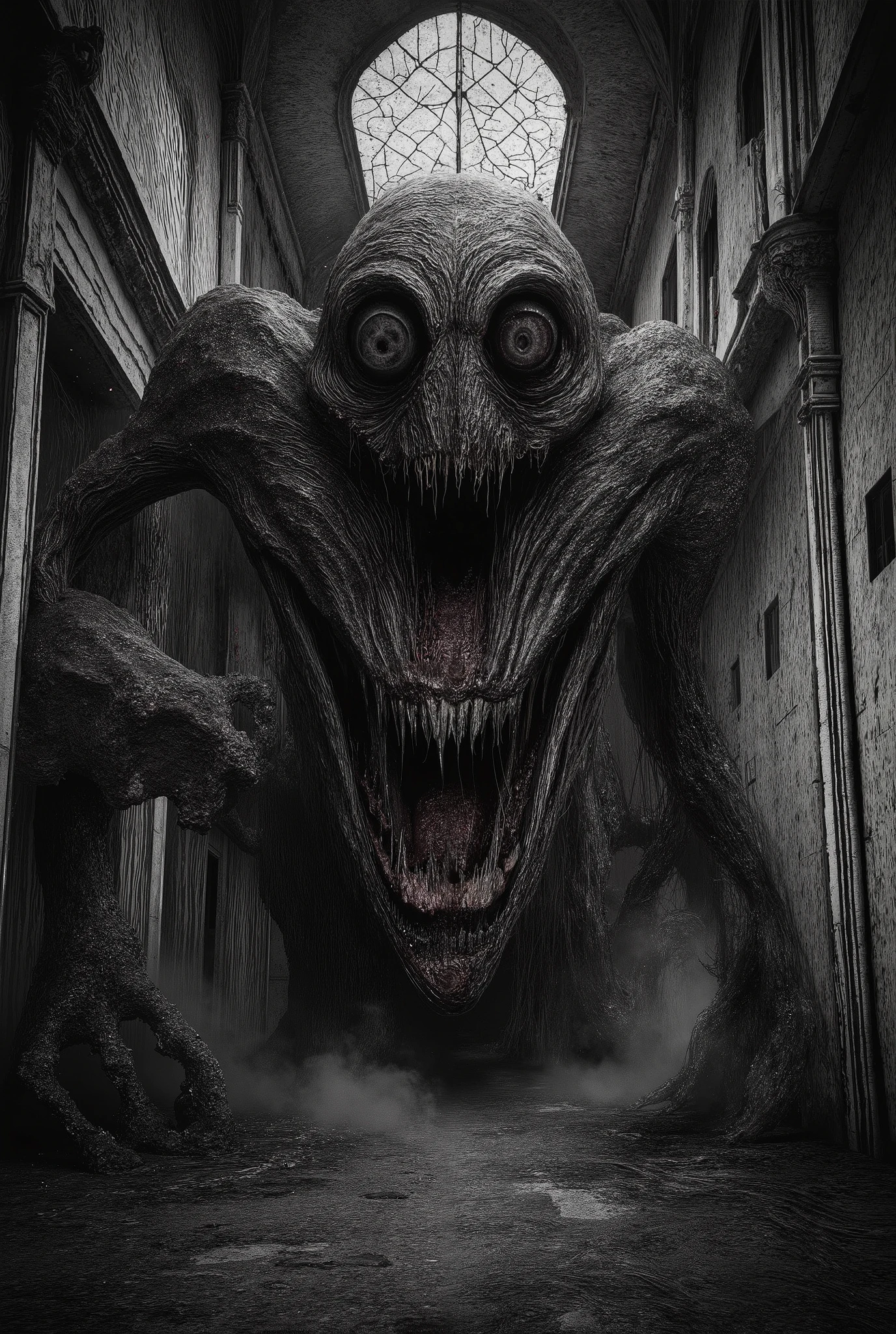 ultra detailed, absolutely resolution, masterpiece.
haunted mansion, grin evil smile ghost, poltergeist, dark horror fantasy, dark and scary, terrifying.
various foggy effects.
extremely delicate depiction, extremely clear image, bold and dynamic, contrasts of light and shadow, 2.5D, artistic photography, hyper realistic