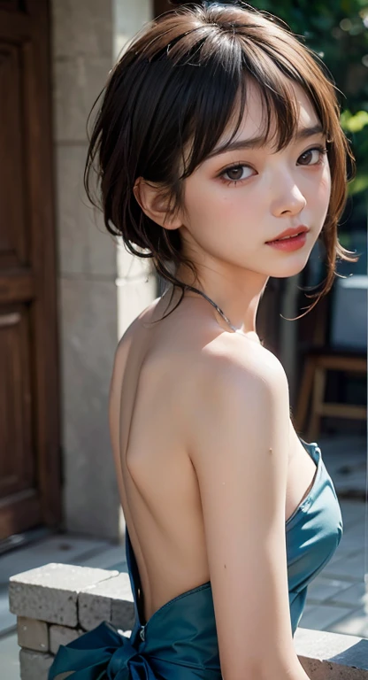 (photoRealistic:1.4), (masterpiece, Side Lighting, Beautiful, detailed eyes: 1.2), masterpiece*Portraiture, Realistic, 3D Face, 
Hired \(Genshin Impact\), One girl, Ahoge, architecture, bangs, Bare shoulders, Bell, black gloves, Black Pantyhose, (Blue Hair), blush, chest, Chinese knot, Removable sleeves, Flower knot, gloves, horn, Long Hair, View your viewers, medium chest, neck Bell