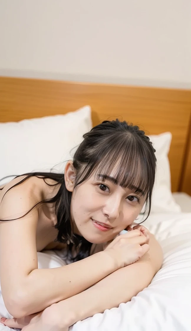 (high resolution:1.5), (masterpiece:1.5), full body, very detailed, best quality, 8k, ((1 girl)), (Cute Japanese woman), cute 24 year old beauty, slim body, (medium breasts:1.5), detailed face, Beautiful and elegant face, cute face, (Round face:1.4), thin lips, natural bangs, arched eyebrows, well-groomed eyebrows, (big eyes with a good balance between the left and right sides), cute eyes, beautiful eyes, beautiful thin nose, beautiful face line, (beautiful skin), medium Hair, (Brunette hair), black hair, (natural bangs), slim face, slim figure, (Gentle smile), beautiful legs, smooth skin skin, slim and beautiful thighs, fair skin, Beautiful breasts, (Slender and slim body:1.5), (Slim waist:1.5), (slim hips:1.5), ((slim Butt:1.5)), I-type Valley, cleavage, (legs apart:1.2), (Natural Light:0.8), (lighting forward:0.8), (lighting front:0.8), (Flat lighting:0.8), Gentle smile, Detailed fingers, beautiful hands, bangs, ((topless:1.5)), nipples, orgasm, (nude), penis,  oral, fellatio, 