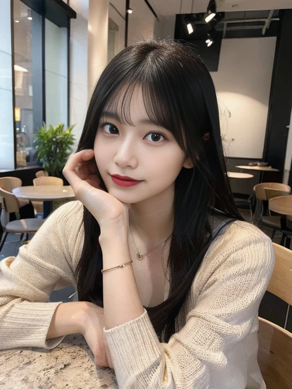 Tabletop, Highest quality, shape, Very detailed, finely, High resolution, 8k wallpaper, 完璧なダイナミックな構shape, Beautiful and detailed,ランダムなcute髪,,Natural color lip, Bold sexy pose,smile、20-year-old girl、cute、Looking into the camera,Always blur the background,Perfect and beautiful face,Slim face and figure,Big eyes、Putting on gal makeup,Small face,Shooting from below、smile,Blurred Background,Elegant feminine face、Cyberpunk Fashion、smile、Change pose randomly、Randomly change the shooting angle and position、One person
