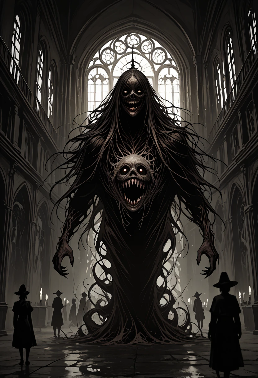 ultra detailed, absolutely resolution, masterpiece, haunted mansion, grin evil smile ghost, poltergeist, dark horror fantasy, dark and scary, terrifying, various foggy effects, extremely delicate depiction, extremely clear image, bold and dynamic, contrasts of light and shadow, artistic photography, hyper realistic