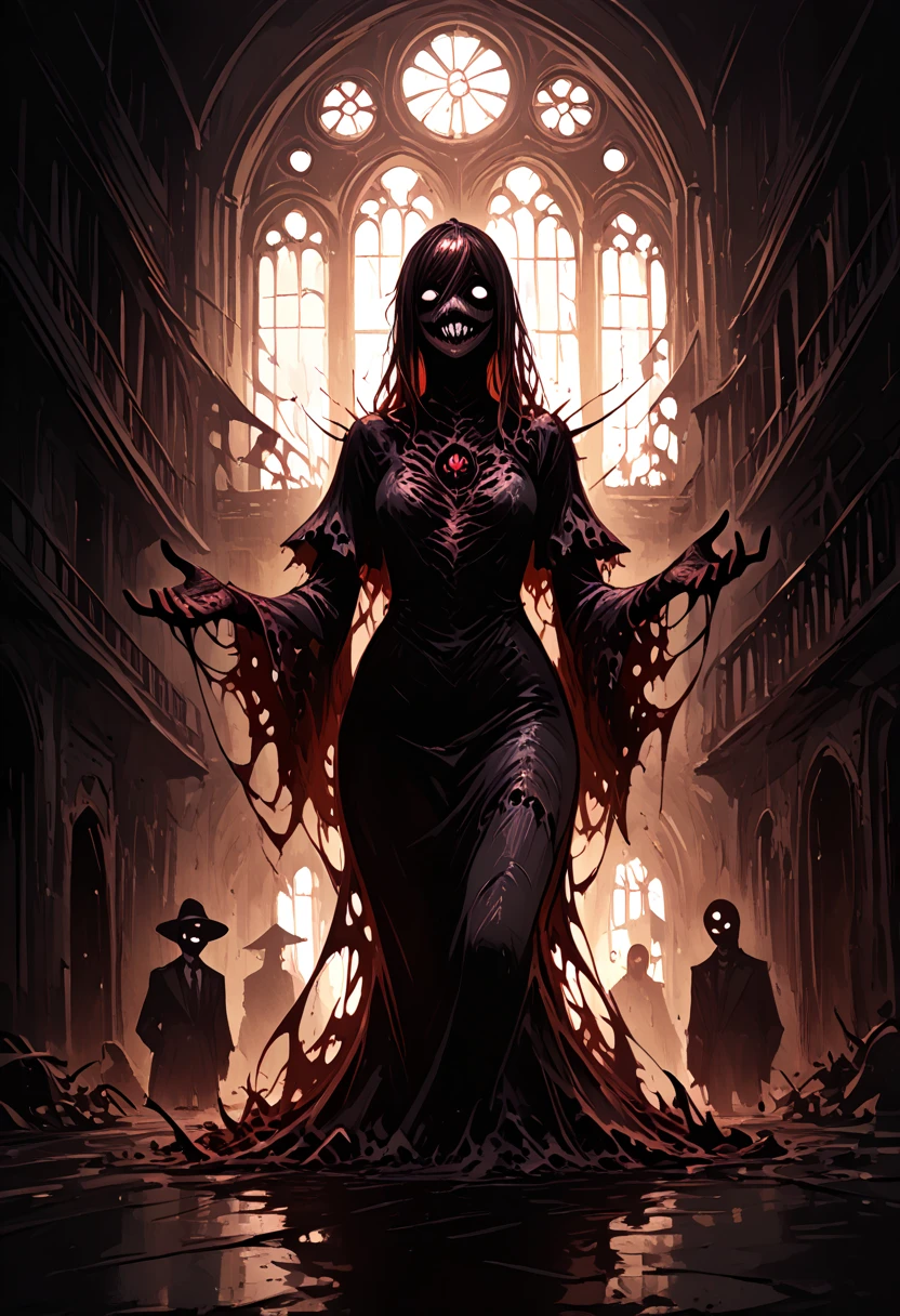 ultra detailed, absolutely resolution, masterpiece, haunted mansion, grin evil smile ghost, poltergeist, dark horror fantasy, dark and scary, terrifying, various foggy effects, extremely delicate depiction, extremely clear image, bold and dynamic, contrasts of light and shadow, artistic photography, hyper realistic