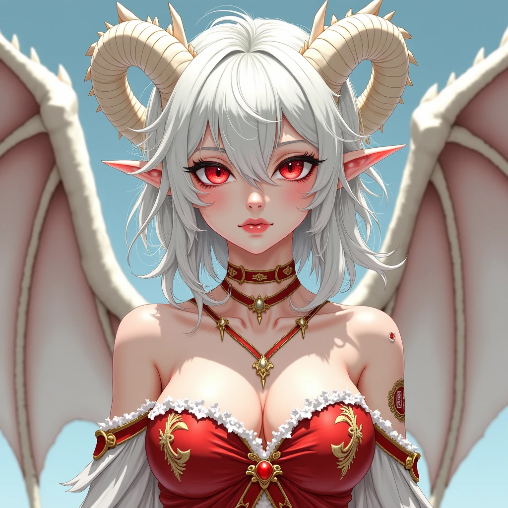 extremely detailed CG unity 8k wallpaper, realistic, , wearing clothes, 1girl with horn and wings, big chest,demon,white skin