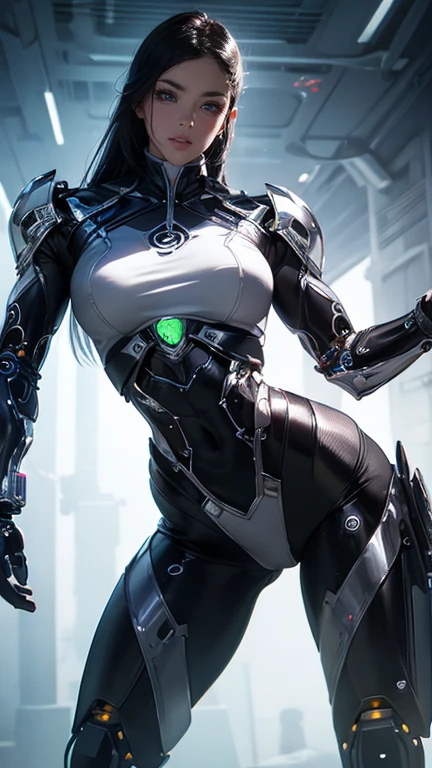 (1GIRL, SOLO: 2), (super detailed face), (BIG BUTTOCKS, HUGE FAKE BREASTS: 1.5), (CLEAVAGE TOP: 1.5), (MUSCLE ABS: 1.3), (MECHA GUARD ARMS: 1.4), ((SILVER, NEON GREEN MECHA GENJI OVERWATCH ARMOR SUIT, BLACK MECHA SKINTIGHT SUIT PANTS, MECHA GUARD ARMOR LEGS, HIGH HEELS: 1.7)), (MUSCULAR FEMALE BODY, VOLUPTUOUS: 1.3),  (GLOWING SKIN: 0.8), (SEXY LONG LEGS, FULL BODY:1.1), (LOOKING AT VIEWER: 1.3), (female focus:0.886), (WALKING DOWN HALLWAY OF FUTURISTIC SPACE STATION: 1), (BRIGHT LIGHT WHITEROOM: 1.3), SUPER TEXTURE, UNREAL ENGINE RENDER, PHYSICALLY-BASED RENDERING, ULTRA HIGHT DEFINITION, 16K, 1080P.