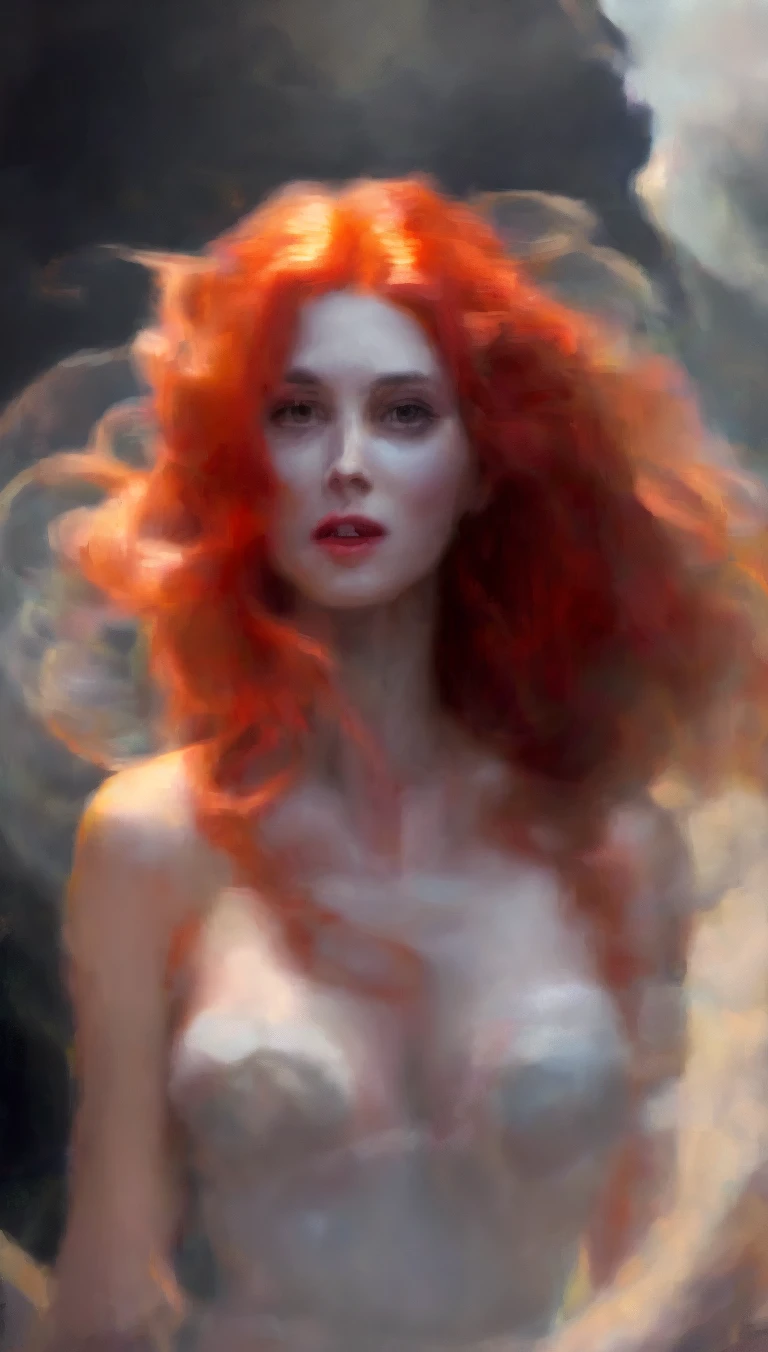 The sexy and dark art of seduction , elegant, long orange hair, bra, (art inspired in Bill Sienkiewicz). oil painting) (best quality,4k,8k,highres,masterpiece:1.2),ultra-detailed,(realistic,photorealistic,photo-realistic:1.37),intricate details,vivid colors,sharp focus,professional,Dave McKean artwork, oil touch of surrealism,oil painting style