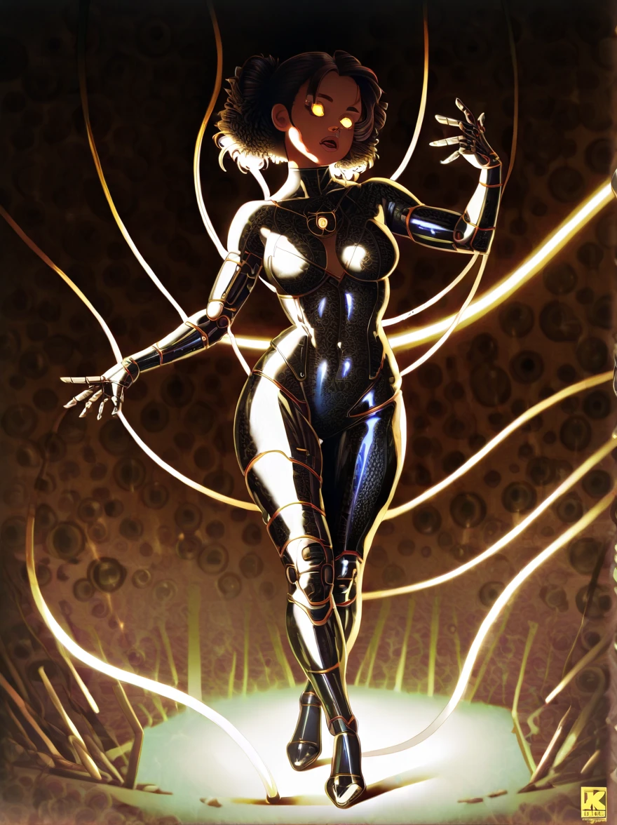 8k ((long neck:1.5))((full body view))((view from below:1.5)),(large eyes:1.3), (large arms:1.4), defined cheekbones, looking back, ((the pit style:1.4))((sleek gold bodysuit:1.6)) ((gold shoulders:1.4))detailed face:1.5), translucent skin,(puffy lips:1.5) (translucent skin:1.6), (bald woman:1.7), (skinhead) ((sexy pose)),(Muscular:1.6), ((gigantic breasts:1.5)), )highly detailed, majestic, digital photography, art by artgerm and ruan jia and greg rutkowski, ((large biceps:1.2)), (masterpiece),((wide shoulders:1.5)) sidelighting, intricate details, (((black and gold color palette))), body appears see through, ((black legs:1.4))((black torso:1.4))((slendered abs:1.2))