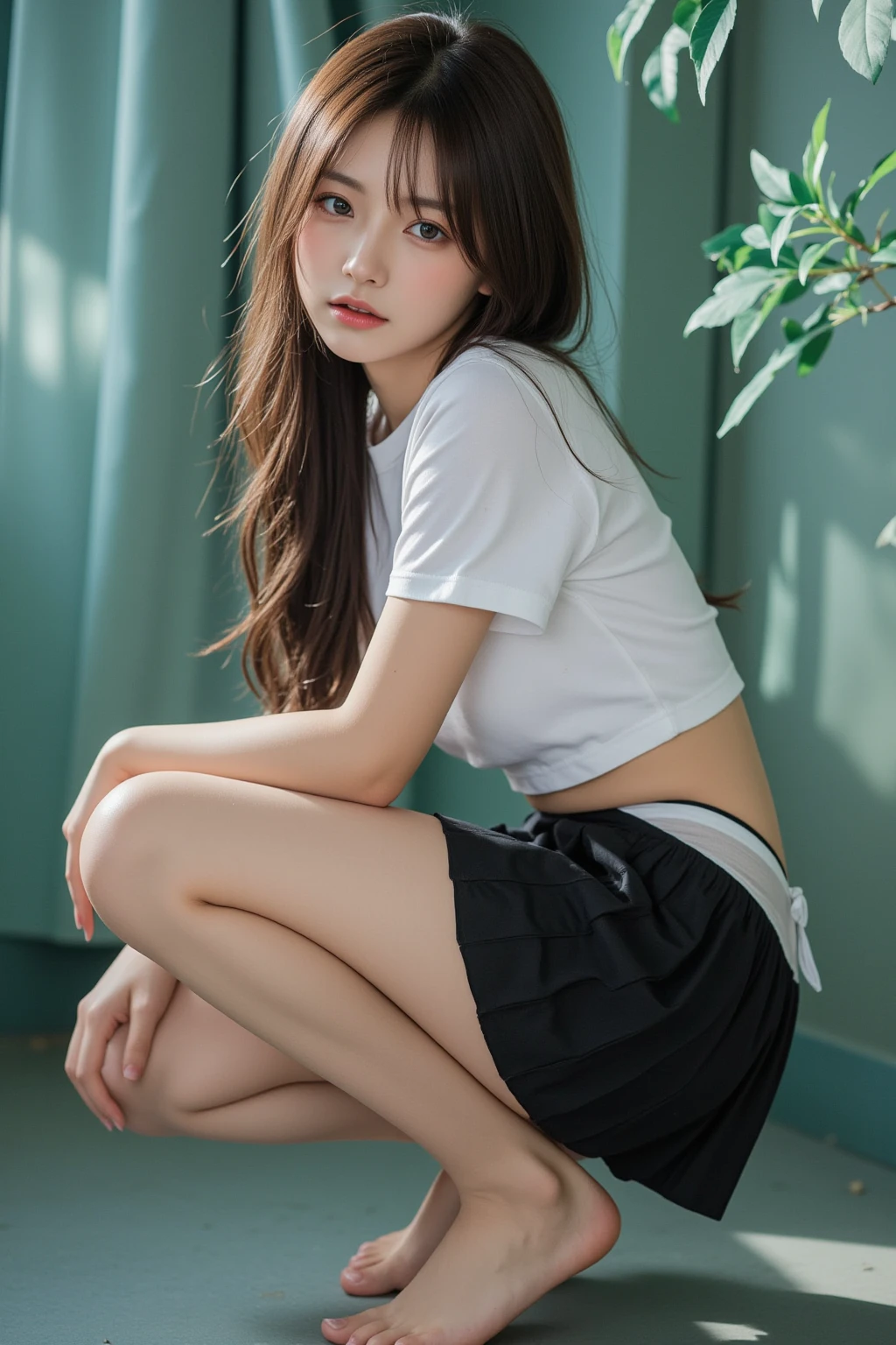 Cute Girls、high school girl、See-through、mini skirt、sit