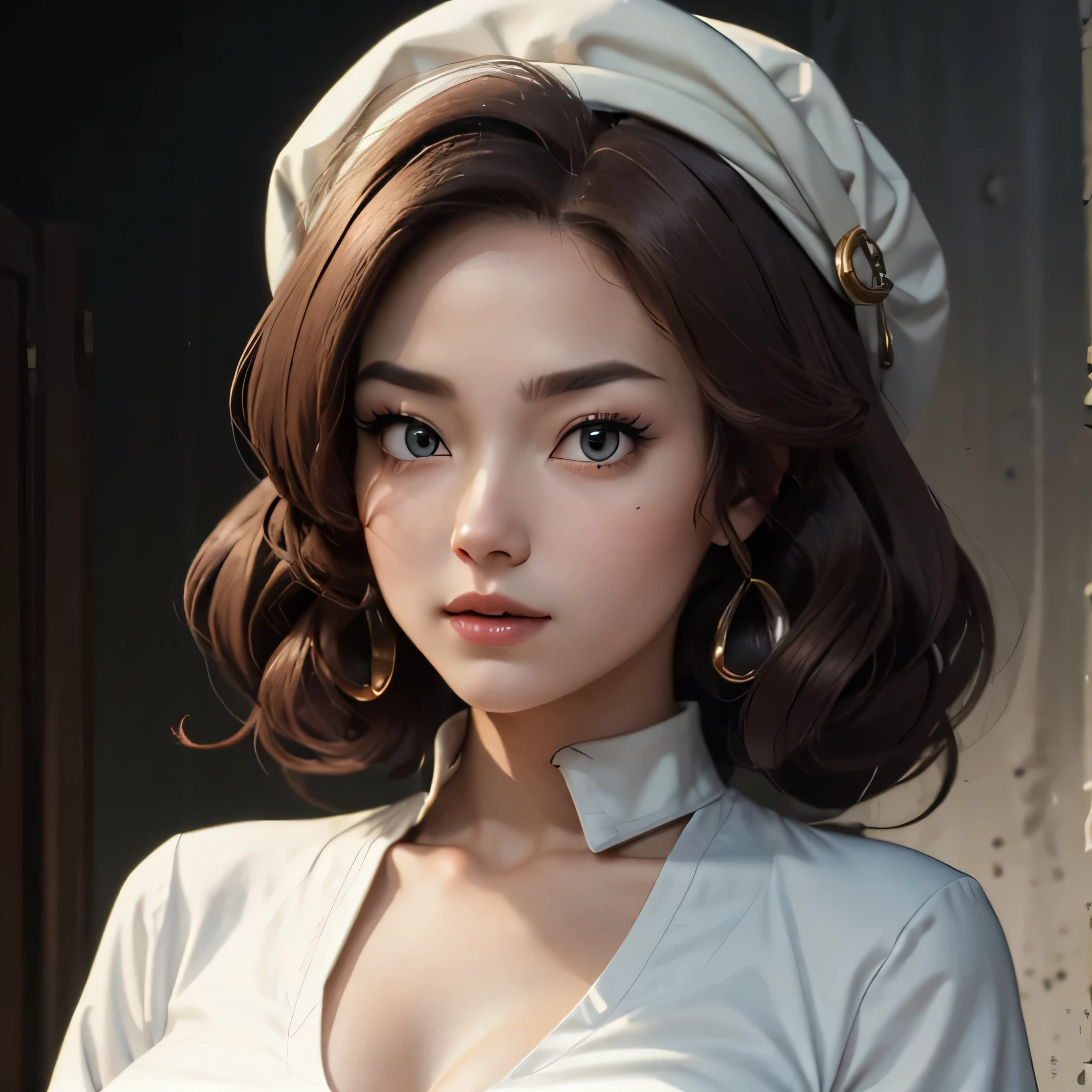 (Highest quality:1.24, Very detailed, Delicate and beautiful CG art, Detailed illustrations, High detail, masterpiece:1.2, Highest quality, Best aesthetics), (((1 Girl))), (Tomoe Mami, White shirt, corset, hat, Big Breasts, Droopy eyes:1.4, Twin Drill), Shiny Hair, Beautiful Skin, Detailed face and eyes, Glossy Lips, Full body shot, Light and shadow with attention to detail, Background Blur.