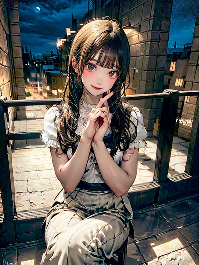 One Girl、(20-year-old woman)、Cat ears headband、Cat tail、Black maid outfit、Holding a tray with two parfaits on it in one hand、With the other hand, lift your skirt to show your underwear、Short skirt、I can see your pants、White knee-high socks、Striped pants、Highest quality、8K、Beautiful Face、Mischievous smile、Wink to the viewer、View Viewer、A bright cafe with a black cat